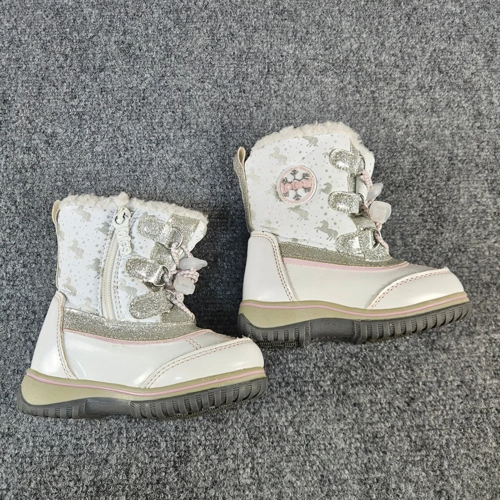 Totes Toddler Girls Bambawhite Unicorn Glitter‎ Snow Boots White Silver Size 7T